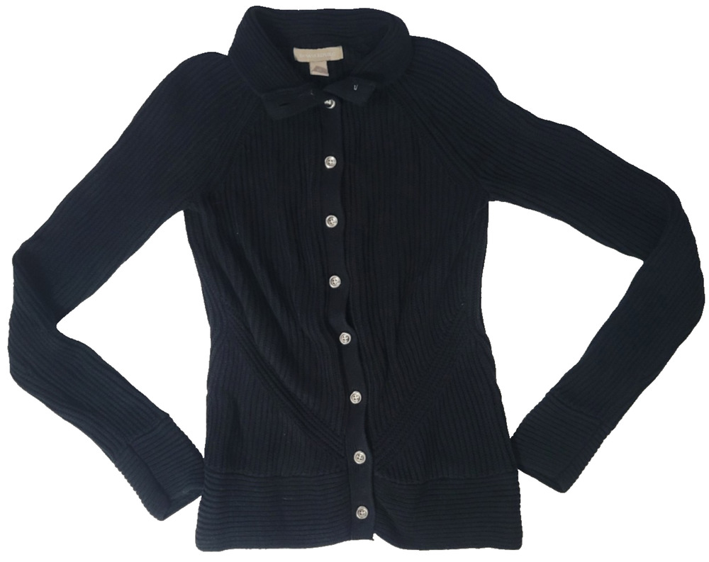 Banana Republic Womens XS Black Ribbed Knit Polo Collar Button Front Cardigan